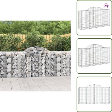 Paniers à gabions arqués 9 pcs 200x50x100/120 cm fer galvanisé - Panier Gabion - Mur Gabion - Clôture Gabion - Décoration Jardin - Barrieres Jardin (1/5)