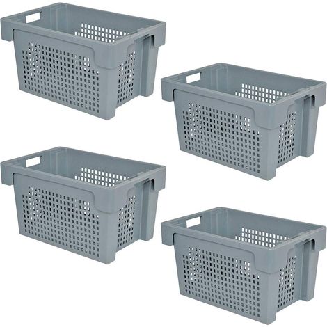 BRB 4 bacs empilables rotatifs, L x l x H : 600 x 400 x 350 mm, contenu : 60 l, gris, fond et parois ajourés
