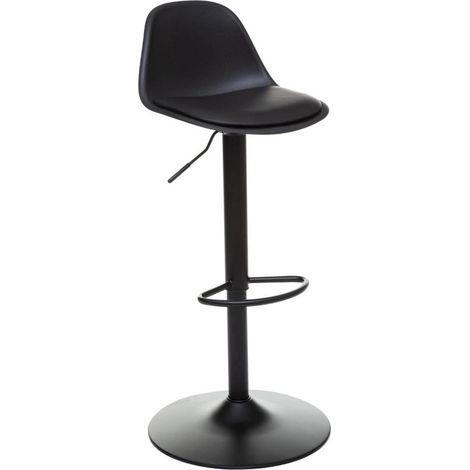 Atmosphera – Tabouret de bar scandinave noir – Hauteur ajustable 82-103 cm – Assise rembourrée et repose-pieds – Polypropylène et fer
