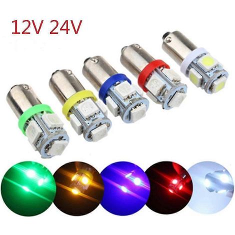 Lot de 10 ampoules LED BA9S pour voiture, type T4W T11 5050, 5 SMD, éclairage intérieur, 12 V/24 V CC, ultra-lumineuses, pour plaque d'immatriculation. (1/5)