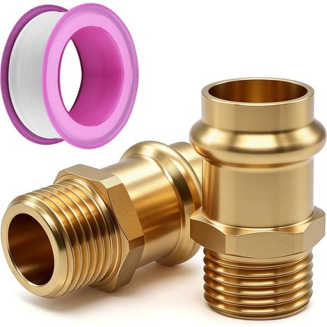 Lot de 2 manchons de compression 1/2" en laiton avec bande d'étanchéité de 4 m, raccord double réducteur de 18 mm pour tuyau d'eau, raccord de tuyau d'évacuation d'eau potable (1/5)