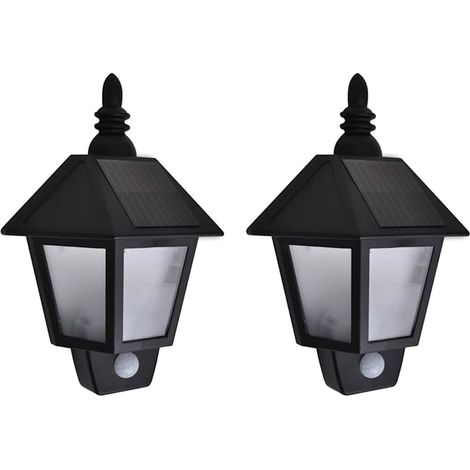 vidaXL Lampade Solari a Parete 2 pz con Sensore Movimento Nere (1/5)