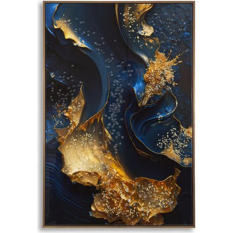 Stampa su tela Andromeda B effetto marmo blu e oro, 60x90 cm
