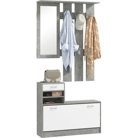 Set Mobile da Ingresso con Appendiabiti a 6 Ganci, Mobile Scarpiera con Cassetto e Specchio, Grigio (1/5)
