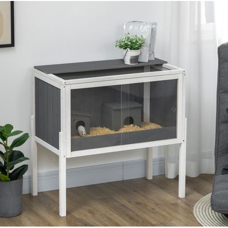 Gabbia per criceto in legno 82x45x81 cm grigio scuro con ripiano FloraGrace (1/5)