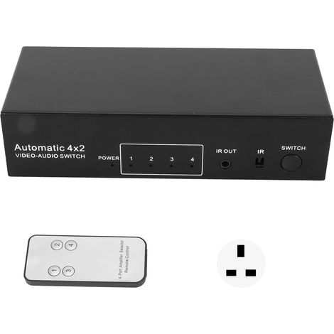 Sélecteur audio 4 voies, commutateur RCA 4 entrées 2 sorties stéréo, pour home cinéma et conférences vidéo, prise UK 100-240V. (1/5)
