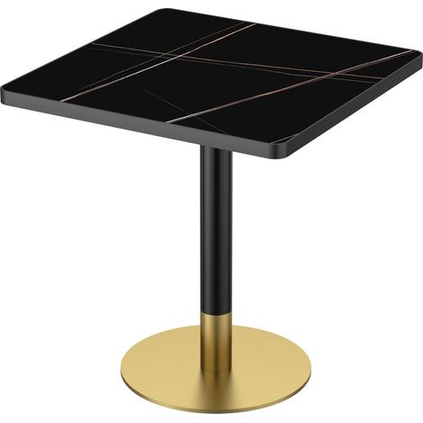 Table à manger carrée tulipe 70 cm, plateau pierre sinterée aspect marbre, pieds inox doré, antirayures, étanche (1/5)