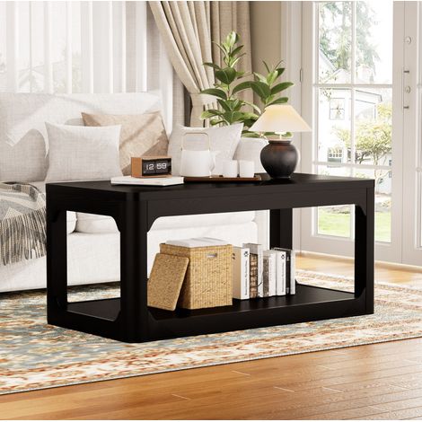 Mesa de centro 100x50x44,5 cm negra, doble almacenamiento, MDF, diseño moderno MEUBLIV (1/5)