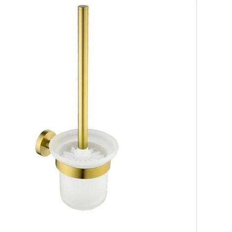 Brosse WC Murale, Brosse WC à fixer au mur, Acier inoxydable et verre satiné, Fixation incluse, 11.4x36cm-or (1/3)