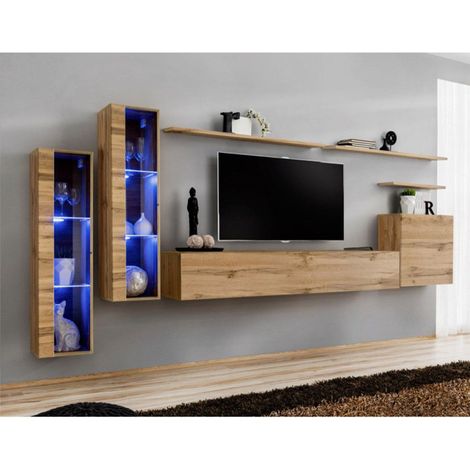 Meuble TV Mural Design "Switch XI" 330cm Naturel (1/4)