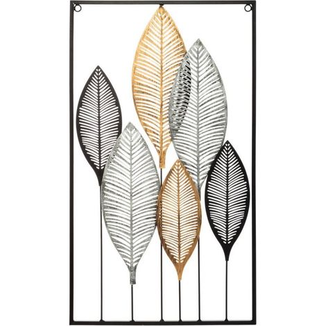 Decoración de pared con forma de hoja metálica, 37x65cm (1/3)