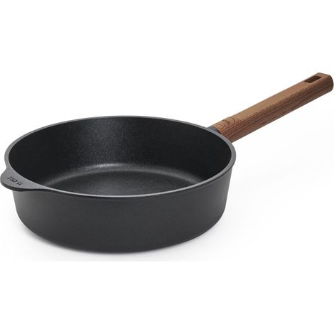 Poêle à bord haut en fonte d'aluminium - Inductive - Diamètre : 24 cm - Hauteur : 7 cm - Avec manche en bois solide et durable - Convient pour tous les types de plaques de cuisson (1/5)