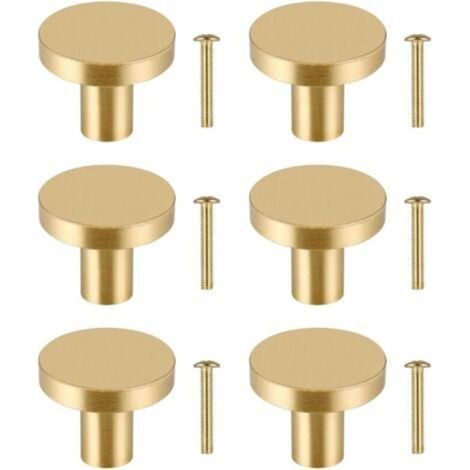 6 poignées de tiroir en laiton massif (2,5 x 2,5 x 2 cm), poignées de meubles d'armoire, poignées de meubles en or pour coiffeuse (avec 6 vis) (1/5)