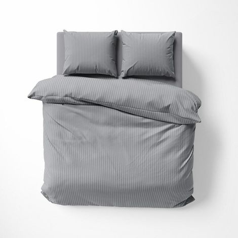 Parure de lit en satin 160x200 Lisse Rayé Premium Gris (1/4)