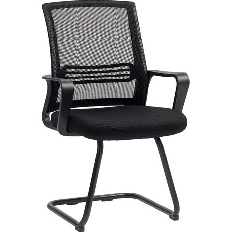 Ergonomic Desk Chair No Wheels, Padded Meeting Office Chair with Sled Base for Home Conference Room, Bedroom, Waiting, Reception, Black (1/5)