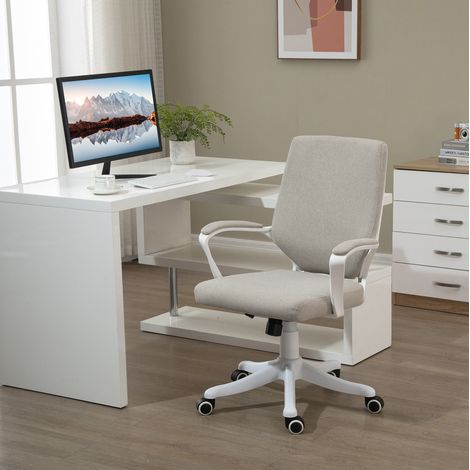 Silla de oficina ergonómica con soporte lumbar, altura ajustable, ruedas giratorias, poliéster beige (1/5)