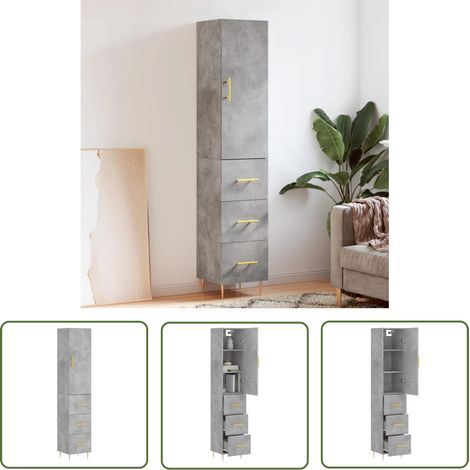 The Living Store Buffet haut Gris béton 34,5x34x180 cm Bois d'ingénierie - Buffet Design Moderne - Meuble Rangement Gris - Armoire Cuisine - Buffet Bas Prix - Commode Salon (1/5)