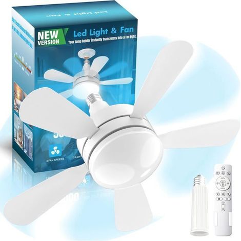 Ventilateur plafond douille 45 cm – 2000 lumens, 3000K – Télécommande, intensité réglable – Moteur silencieux (1/5)