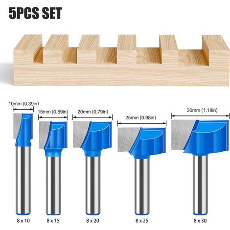 5 Pcs Fraise Defonceuse Bois 8mm Kit, Fraise Defonceuse Droite, Long Stright Router Bit 10+15+20+25+30mm, pour Travail du Bois, Couper, Tailler le Bois (1/4)