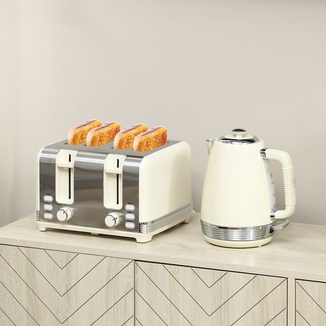 Set composto da bollitore e tostapane, 1,7 L, 2200 W, termostato Strix, filtro, tostapane per 4 fette, 7 livelli di doratura, vassoio raccogli briciole.