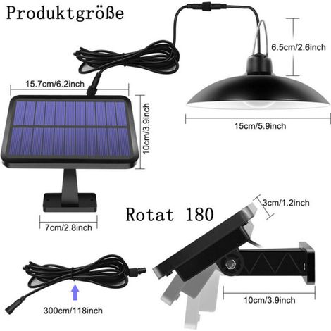 Lampe Solaire Suspendue Extérieur avec Détecteur de Mouvement - IP65 Étanche - Télécommande - Panneau Réglable - pour Pavillon, Balcon, Terrasse, Jardin (1/3)