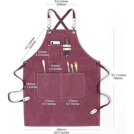Tablier Croix Coton Canvas, Travail Peinture Jardin Cuisine, Hommes et Femmes, 3 Poches, Réglable et Étanche (Violet) (1/5)