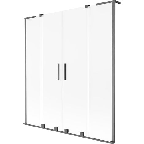 Mexen Velar L Paratia duo per vasca da bagno 2 ante scorrevoli 140 x 150 cm, smerigliato, grigio canna di fucile spazzolato (1/2)
