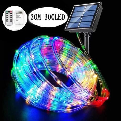 Outdoor Solar Garland - 300 LEDs, 30M - White & Multicolor - Integrated LEDs - Solar Powered