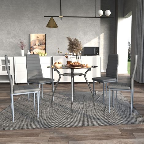 Ensemble table et 4 chaises, 5 pièces, table ronde Ø90 x 75 cm et 4 chaises 42 x 52 x 96 cm, gris (1/5)