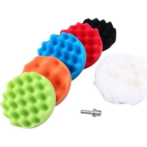 Kit de 7 tampons de polissage, cirage et lustrage 4 pouces pour voiture, avec adaptateur M10 pour perceuse. (1/5)