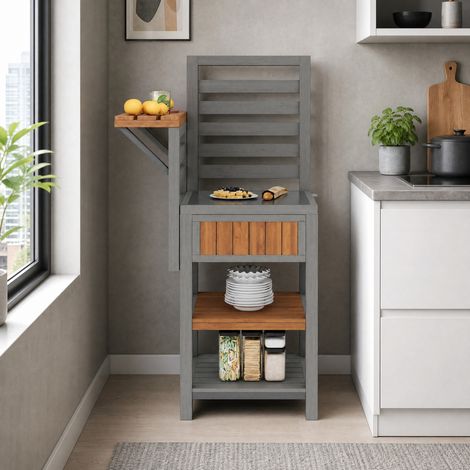 Armadio da giardino in legno con piano in acciaio inox e doppio ripiano (1/5)