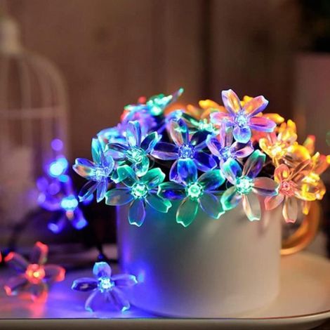 Guirlande lumineuse solaire en forme de fleurs de cerisier - 7 m - 50 LED colorées - Décoration extérieure pour sapin de Noël[K798] (1/4)