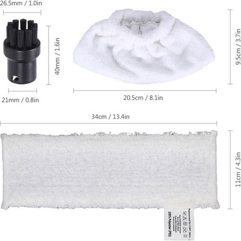 Brosse ronde pour nettoyeur vapeur, chiffon en microfibre pour les mains et le sol, kit de remplacement pour balai Karcher SC EasyFix, 16 pièces (1/5)