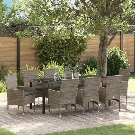 Garten Essgruppe mit Kissen 9 pcs Grau Poly-Rattan