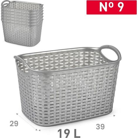 Cesta Multiuso in Plastica Tipo Rattan 19 Litri Argento 29 x 39 cm (1/2)