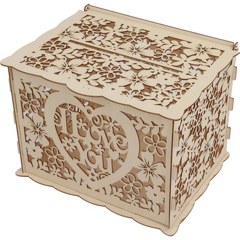 Hohle DIY-Holzbox, Geschenkkartenhalter, Dekorationsbox für Hochzeitsfeiern, einfache Montage JM01192, große Größe (1/5)