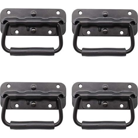 Pack of 4 Black Spring Loaded Folding Pull Handles, Replacement Handles for Tool or Storage Boxes (1/5)
