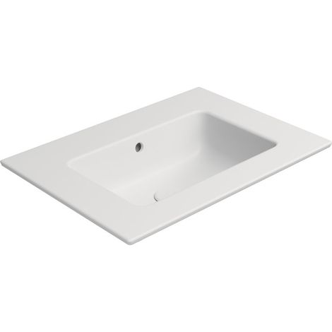 Lavabo en céramique PURA Slim 62x46cm, sans trou pour robinetterie, blanc mat (1/3)