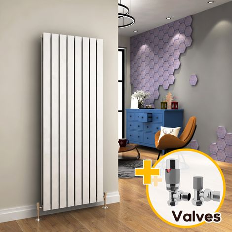 ELEGANT 1600x608mm White Vertical Radiator Double Flat Panel Designer Radiator Central Heating with Chrome Thermostatic Radiator Valves (1/5)