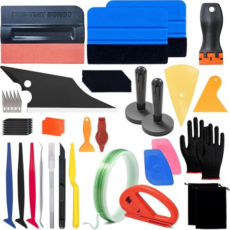 60 Pièces Kit de Film Teinté Voiture,Covering Outils Vitre Teintée Voiture avec Corde de découpe 5m,Kit de Vinyle Film pour Vitre,Fenêtre,Mural,Meuble,Raclette en Feutre,Sac de Rangement (1/5)