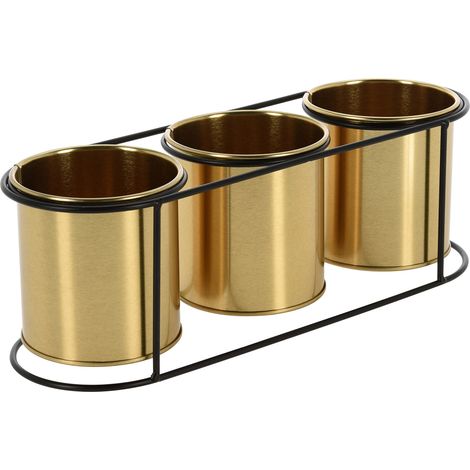 PROGARDEN macetero &43 3 macetas doradas 14 cm , Macetero &43 3 macetas doradas 14 cmMacetero y macetas de metalApto para interior y exteriorMacetas de 14 cmMedidas: 44