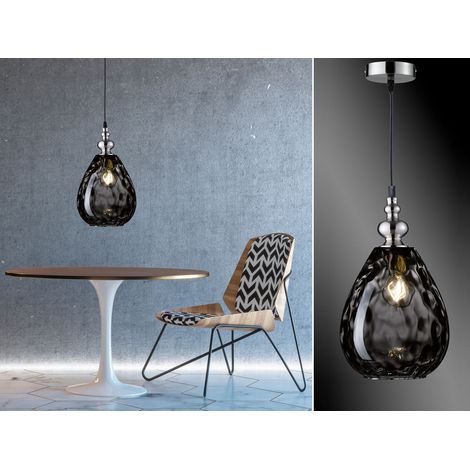 Kleine Pendelleuchte ULLER 1-flammig mit Rauchglas Lampenschirm, Ø 20cm