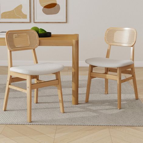 Wahson Dining Chairs 2Pcs Upholstered in Sherpa Fabric Retro Rustic Kitchen Chairs with Wooden Legs for Living Room Restaurant, Beige