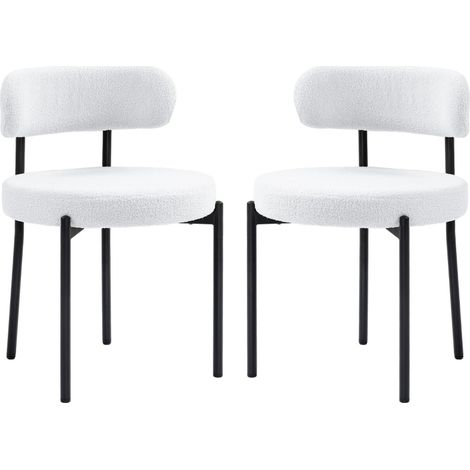 Lot de 2 chaises de salle à manger avec assise en polaire crème et pieds en métal (1/5)