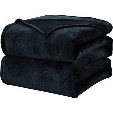 Plaid Couverture Polaire Flanelle en Microfibre, Jeté de Canapé 150x200 Noir, Couverture lit Jete de Canape 2 Personnes (1/4)
