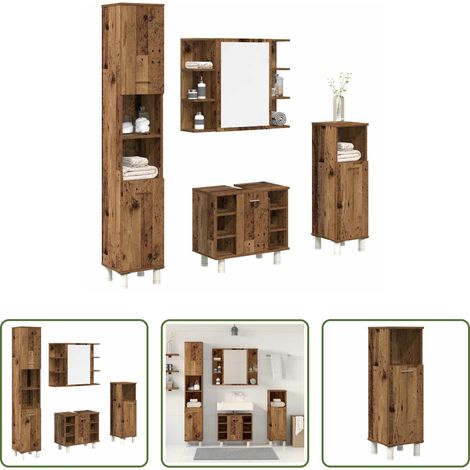 vidaXL Meuble lavabo - Ensemble de meubles salle de bain 4 pcs bois d'ingénierie (1/5)