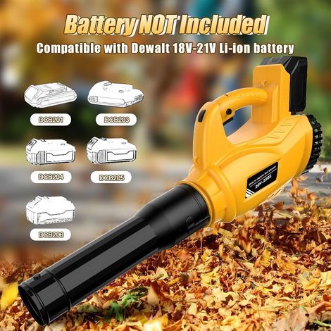 Souffleur électrique sans Fil Compatible avec Batterie Dewalt 20 V 300 km/h Vitesse de l'air Ventilateur sans Fil 6 Niveaux de Vitesse Souffleur à Feuilles, Portable pour Cour Pelouse Jardin (Jaune) (1/4)