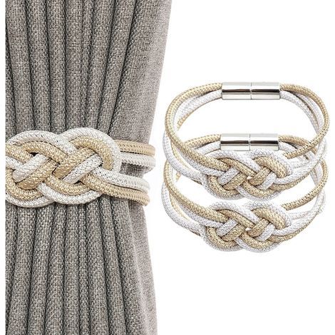 Elegantes alzapaños magnéticos para cortinas - Juego de 2 nudos trenzados bicolor, fijación segura para decoración de interiores nórdica (1/4)