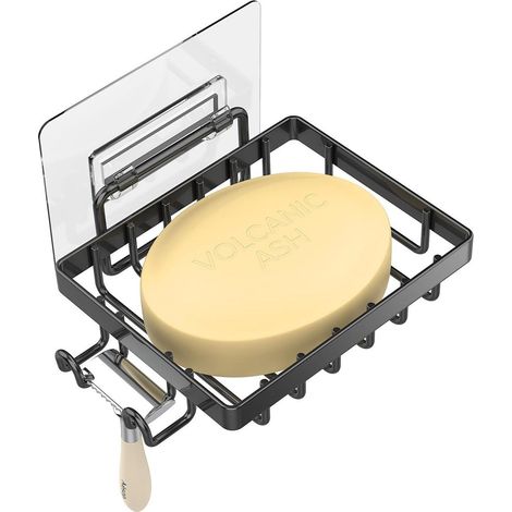 Porte-savon de douche avec crochet sur un côté, sans perçage, avec fonction de drainage, fixation murale. (1/5)