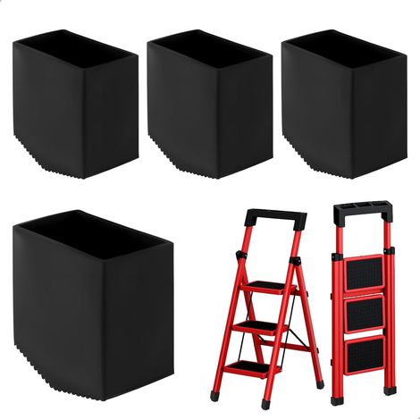 Lot de 4 Embout Escabeau, Patin Échelle 50 x 25 en Caoutchouc, Robustes, Pied Escabeau en Caoutchouc, Patin Escabeau Universel Pare Chocs Pliants Protection Idéale pour Échelles et Meubles Noir (1/5)